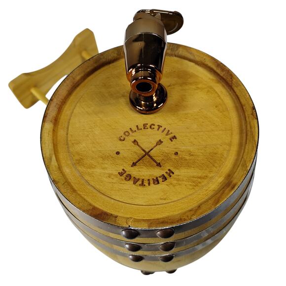 Sharper Image Collective Heritage Wood Barrel Liquor Container Pouring Dispenser - Picture 2 of 5
